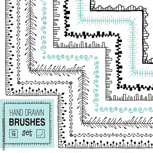 Vector hand drawn vintage ornamental brushes set.