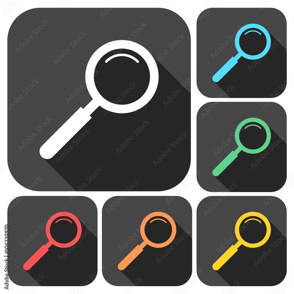 Magnifying glass, Search Icons set with long shadow Magnifying glass, Search Icons set with long shadow