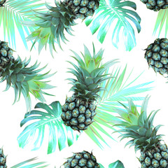Papier peint photo Jungle Ananas feuilles tropicales motif vintage rétro  © berry2046