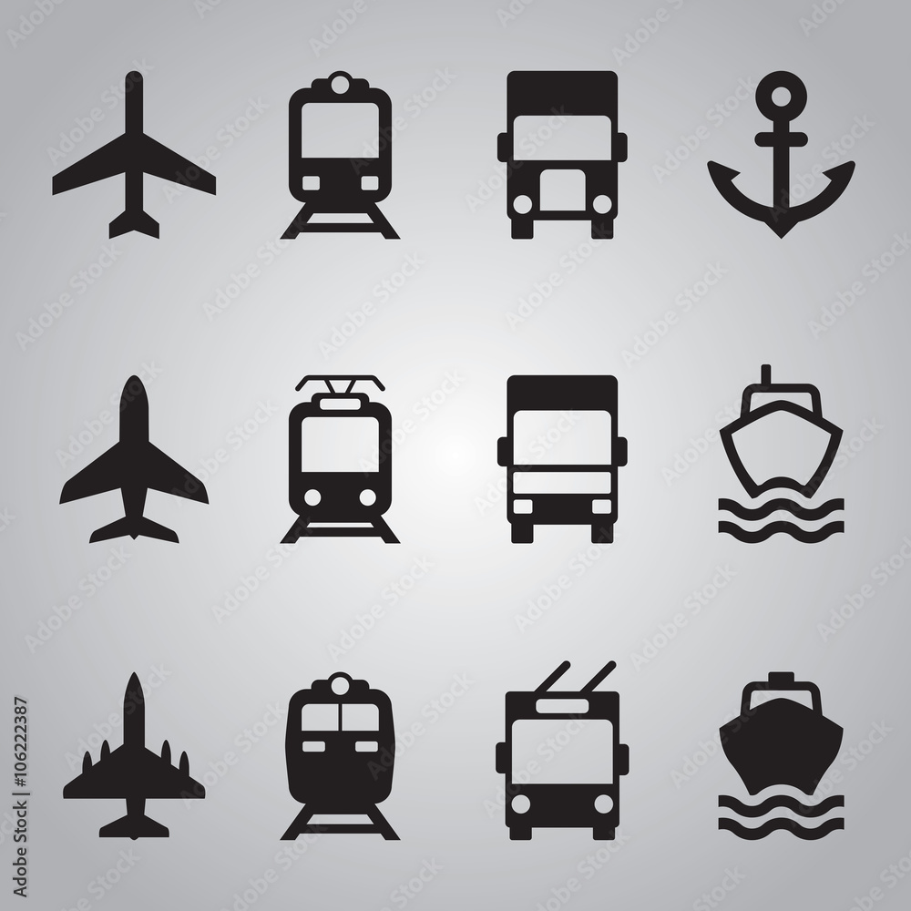 Set of transport icons, vector pictograms for your design project or presentation, black icons Set of transport icons, vector pictograms for your design project or presentation, black icons