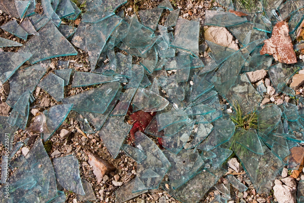 Broken glass on the ground