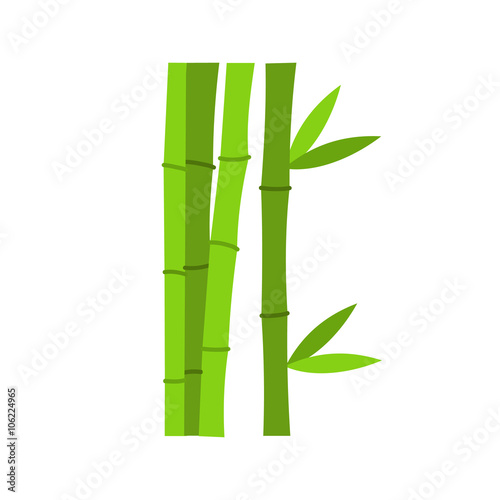 Green bamboo stems icon, flat style 