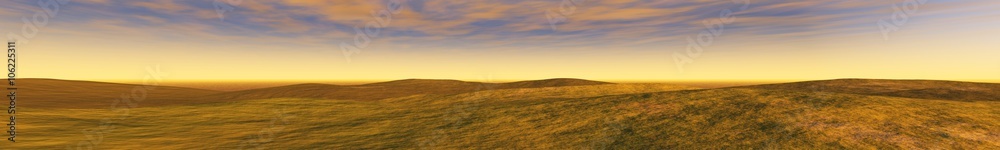 panorama of the hills and the sky, the light above the ground, banner.