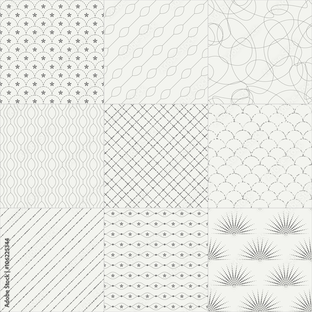 Set of nine abstract seamless pattern