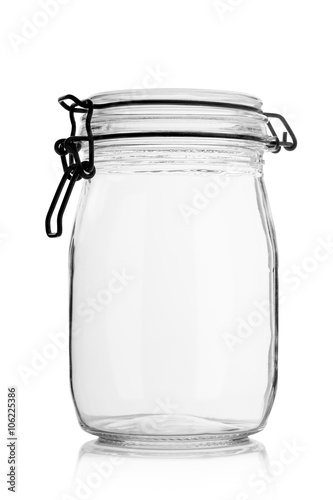 Empty glass jar with lid. For storage. 