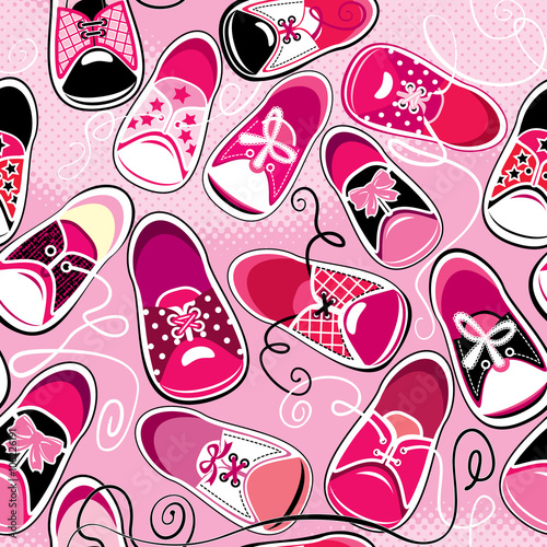 Seamless pattern - children gumshoes on pink background - design