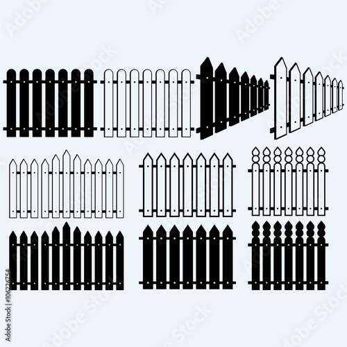 Wooden fence. Isolated on blue background. Vector silhouettes
