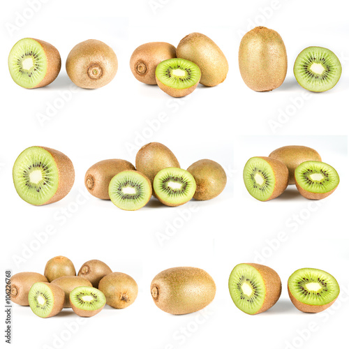 Variety of kiwi fruit isolated on white.