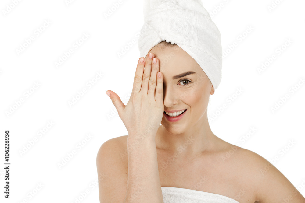 Portrait of a bared beautiful woman getting ready for the spa tr Portrait of a bared beautiful woman getting ready for the spa tr