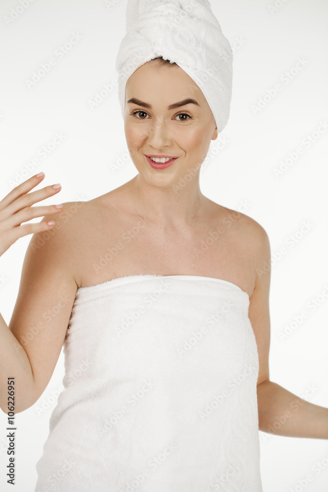 Portrait of a bared beautiful woman getting ready for the spa tr Portrait of a bared beautiful woman getting ready for the spa tr