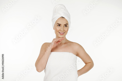 Portrait of a bared beautiful woman getting ready for the spa tr