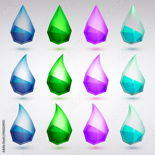 Set of stylized drops. Geometric abstract background.