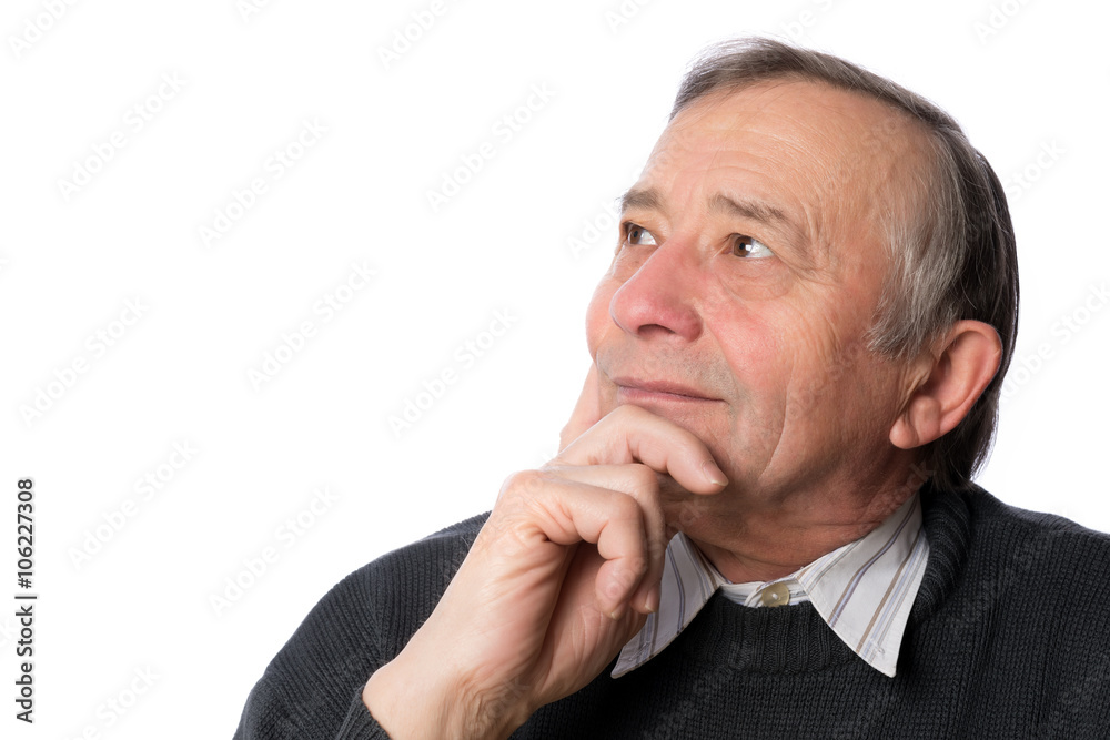Mature man looking up with hope isolated on white Mature man looking up with hope isolated on white