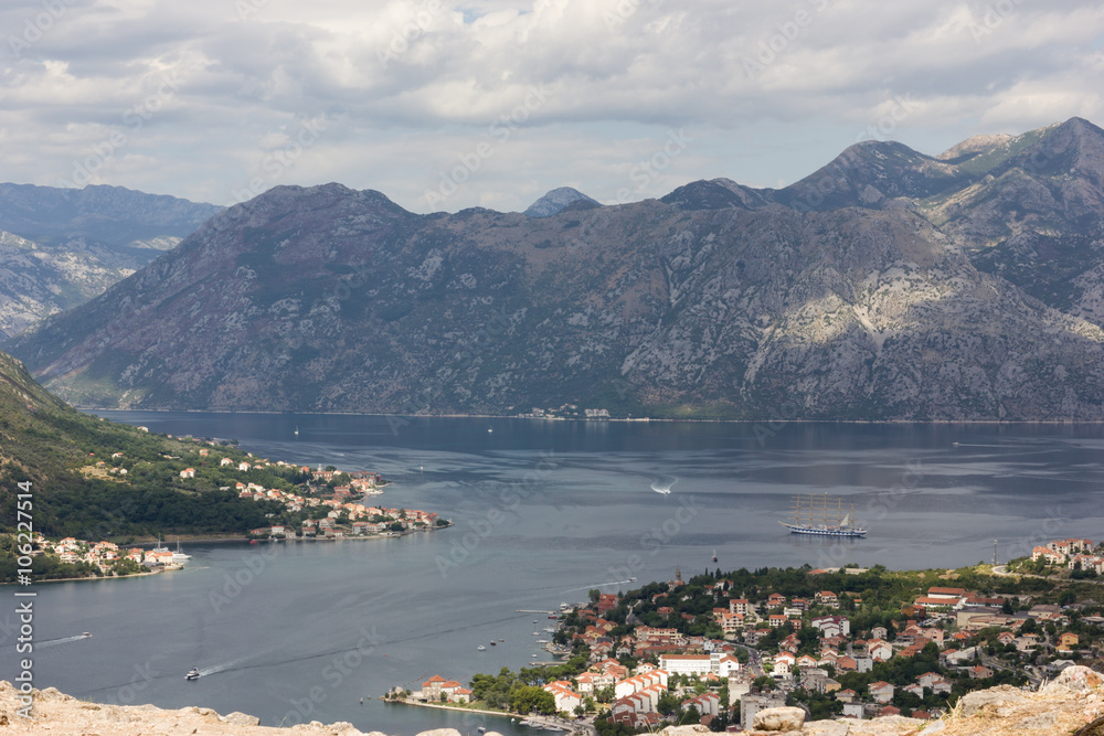 View of kotor old town from Lovcen mountain in Kotor, Montenegro