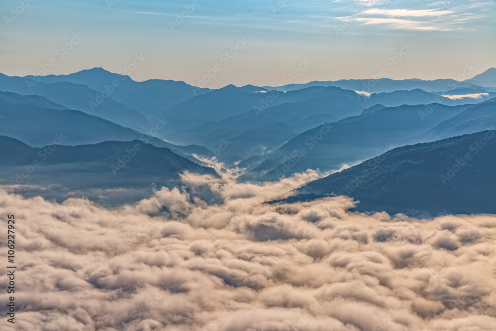 Obraz premium Cloudy weather view of the mountain national park in southwestern Montenegro.