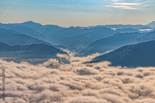 Cloudy weather view of the mountain national park in southwestern Montenegro.