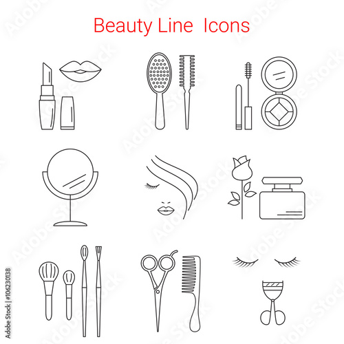 Makeup, Cosmetic and  Beauty Vector line icons. Beauty logo design elements. Symbols and icons for fashion, beauty salon, spa, hairdressers or wellness centers. Women accessories.