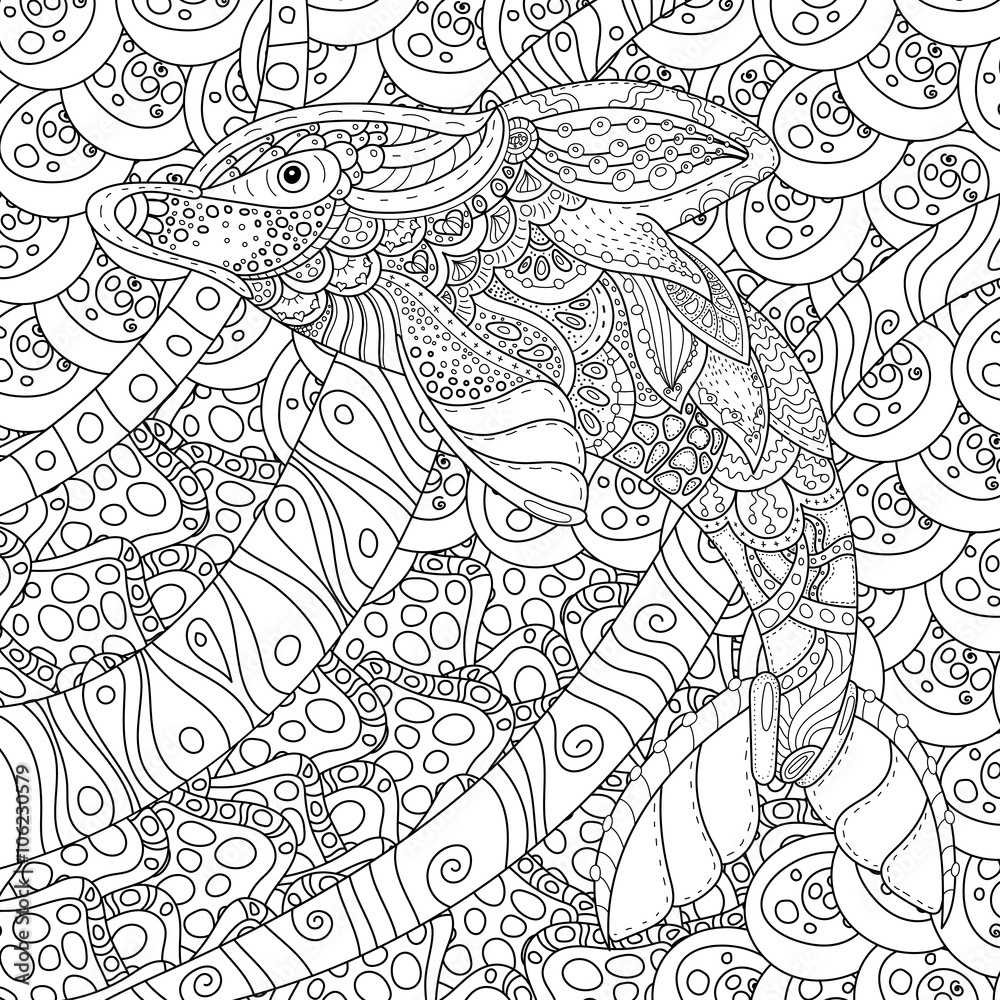 Fototapeta premium Zentangle stylized dolphin. adult anti stress Coloring Page