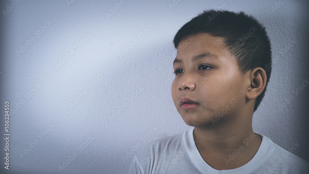 scared and alone, young Asian child who is at high risk of being bullied, trafficked and abused