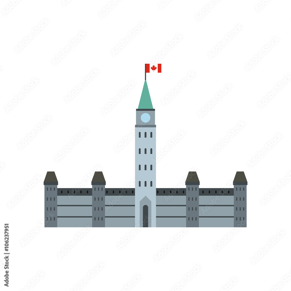 Parliament Buildings, Ottawa icon, flat style