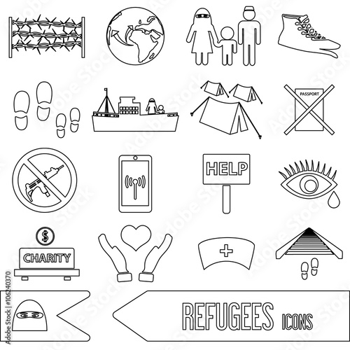 various simple refugees theme outline icons set eps10