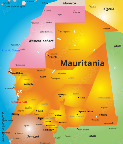 color map of Mauritania cou...