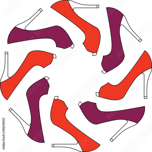 Set of different color shoes in circle