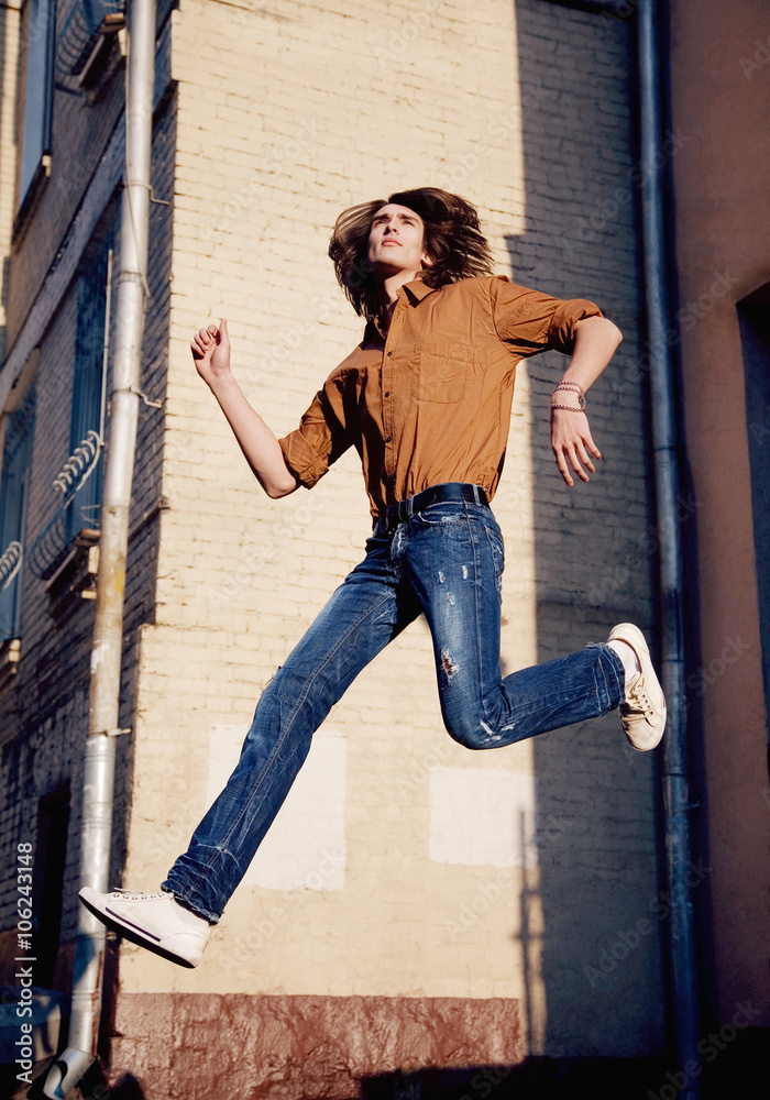 Young man jumping