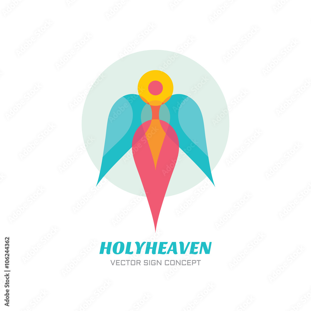 Holy heaven - vector logo concept illustration. Archangel logo sign.  Guardian angel logo sign. Human character with wings. Christmas sign.  Vector logo template. Design element. Stock Vector | Adobe Stock