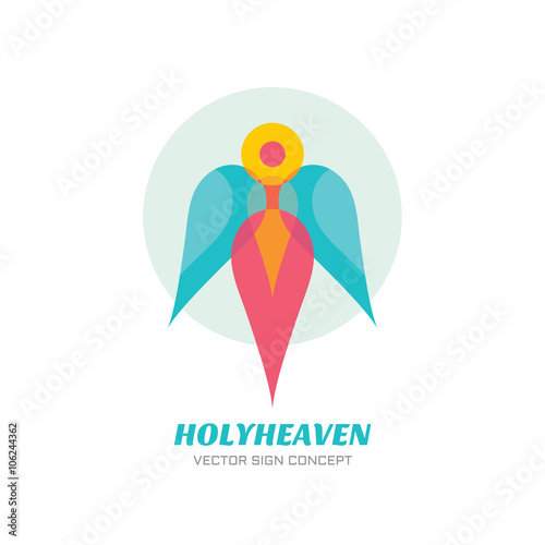 Holy heaven - vector logo concept illustration. Archangel logo sign. Guardian angel logo sign. Human character with wings. Christmas sign. Vector logo template. Design element.