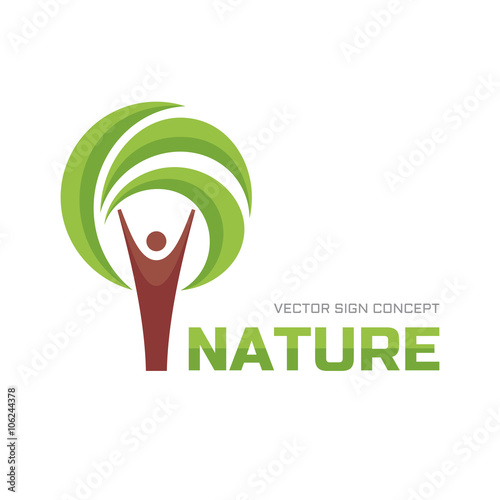 Nature - vector logo concept illustration. Human tree logo sign icon. Ecology vector logo sign. Eco logo sign. People logo. Human and leaves logo sign. Vector logo template. Design element.