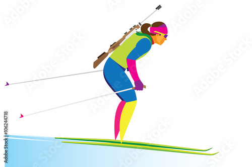  young woman is biathlete in blue uniform