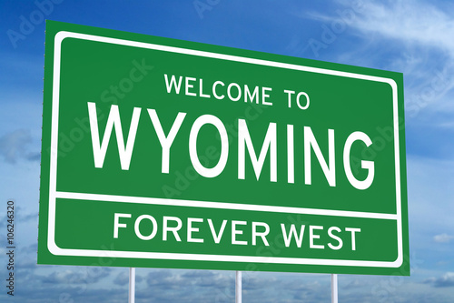 Welcome to Wyoming state road sign, 3D rendering