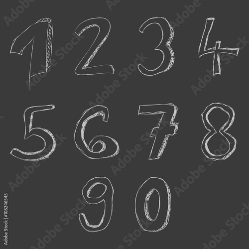 Hand drawn numbers on blackboard, set of numbers
