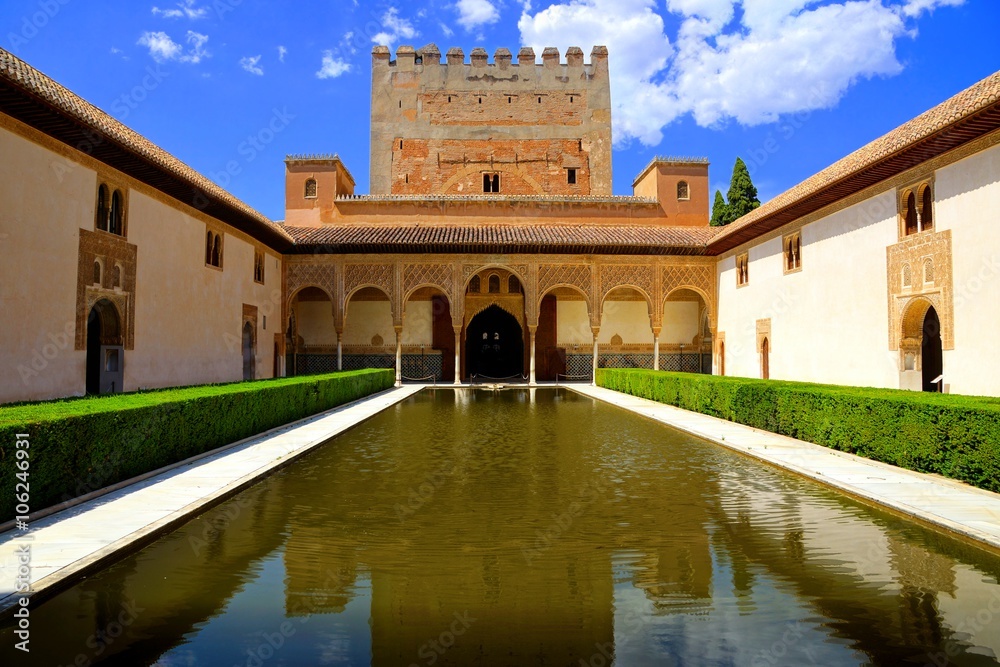 Fototapeta premium Picturesque Courtyard of the Myrtles at the Alhambra, Granada, Spain