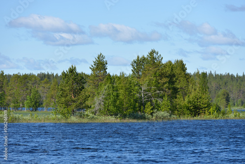 Northern landscape with blue river. Finland