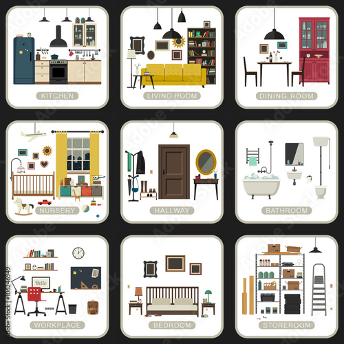 Set of interior rooms.