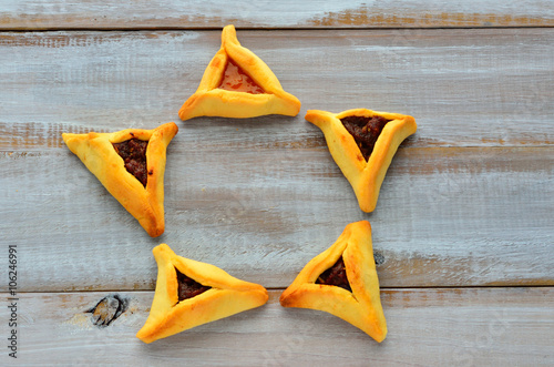 Star of David made out of Purim Cookies photo