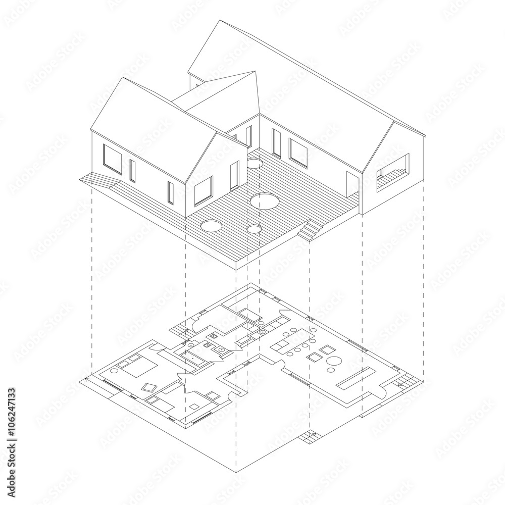 House projection with plan