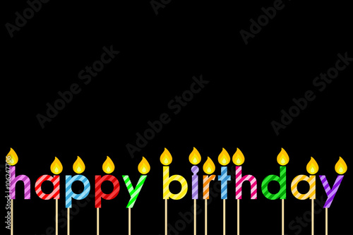 Icono plano velas happy birthday sobre fondo negro