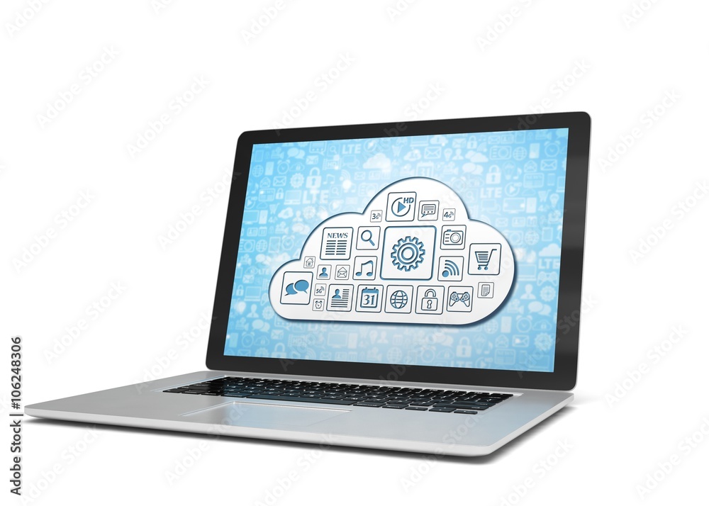 3d rendering of a laptop with cloud concept 3d rendering of a laptop with cloud concept