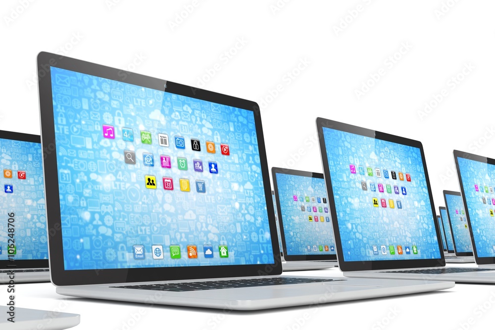 many laptop on white background many laptop on white background