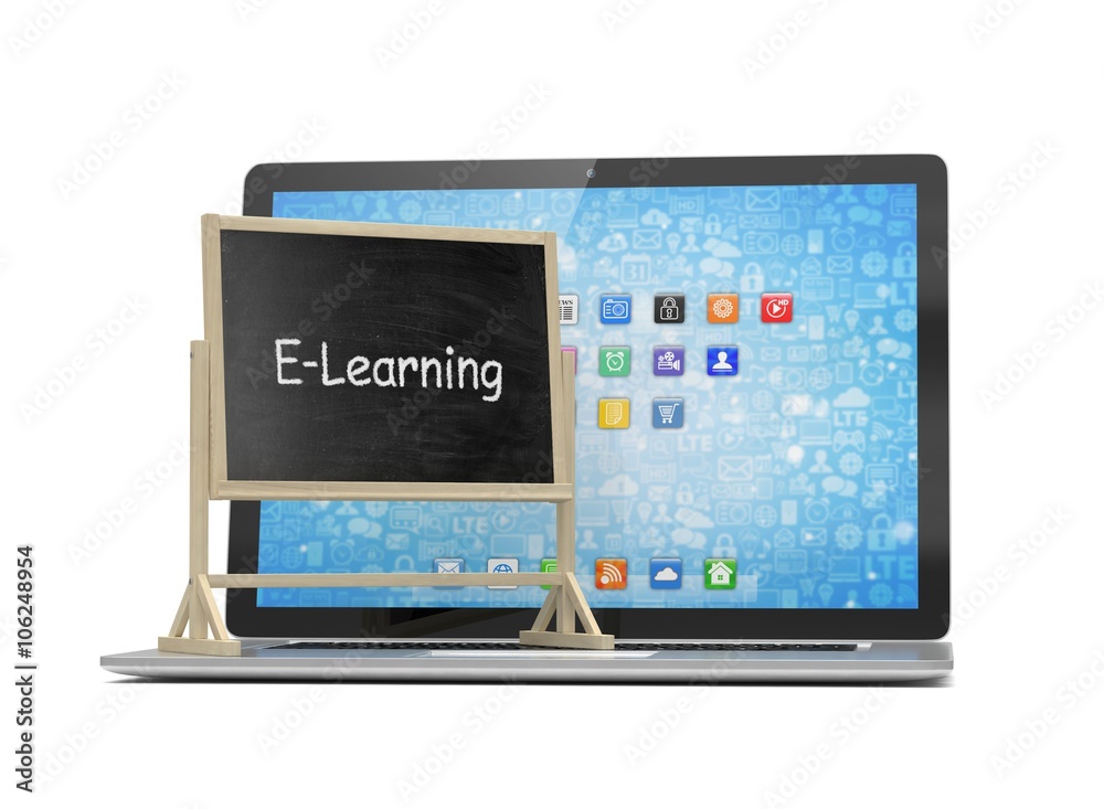 Laptop with chalkboard, e-learning, online education concept Laptop with chalkboard, e-learning, online education concept