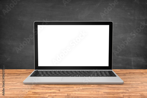 laptop mockup on blackboard background