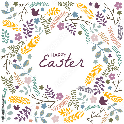 Fototapeta Naklejka Na Ścianę i Meble -  Easter greeting card with frame from floral elements