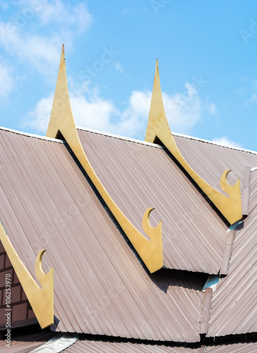 Thai temple ceramic roof with Thai style building