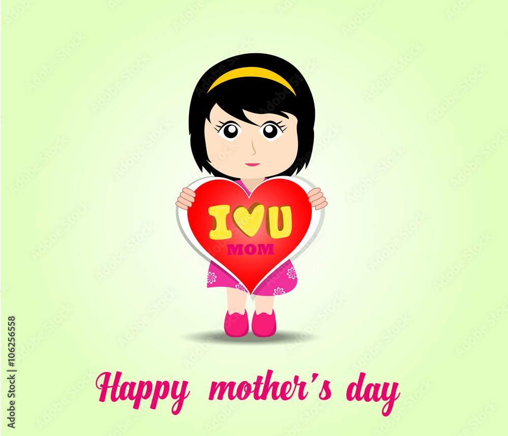 happy kids with big heart for mothers day card