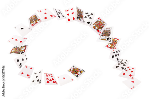 Game cards flying in a spiral. Isolate on white background