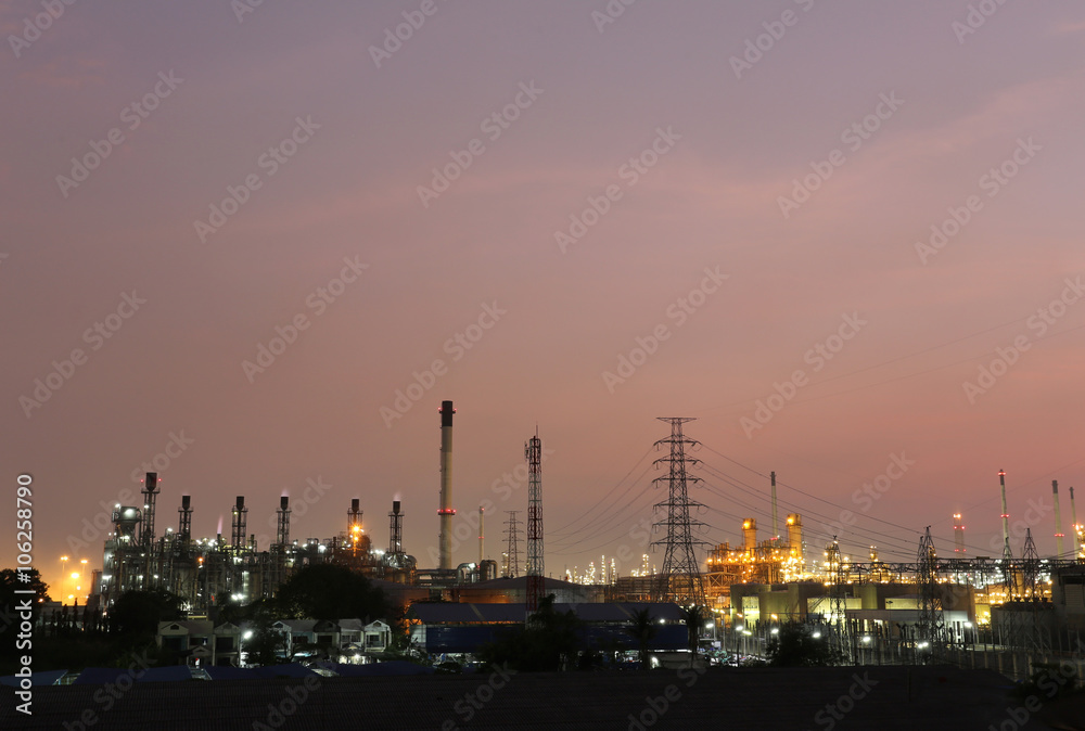 Oil refinery in the evening,photography on twilight style.