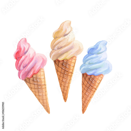 Ice cream. Watercolor vector set